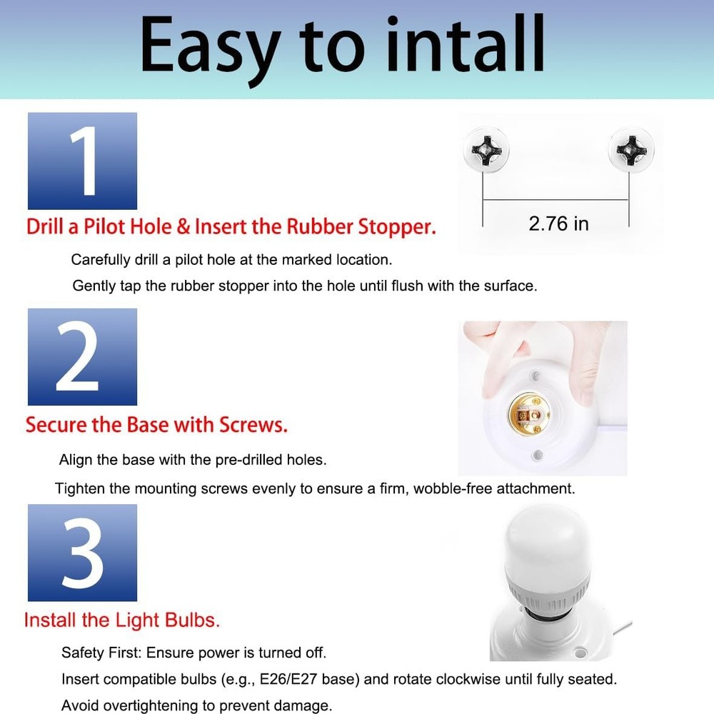 10FT Light Bulb Base with Cord E26/E27 Light Socket with On/Off Switch, 110V-...