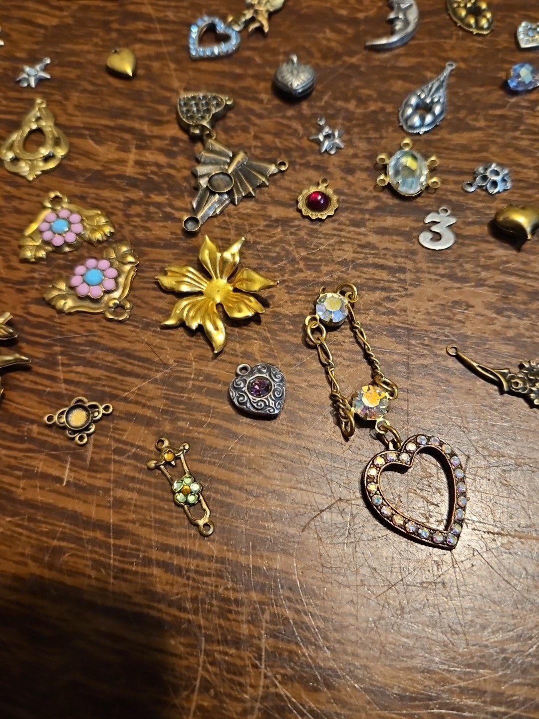 Lot Of 50 Mixed Parts Pcs France Vintage 60s Brass Stampings Findings Jewelry 13