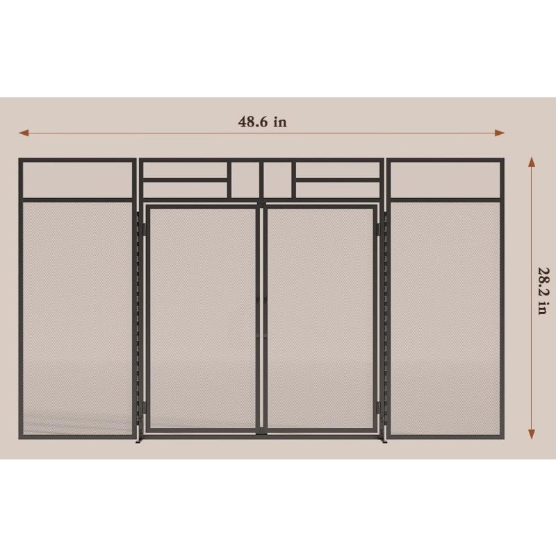 Panel Folding Fireplace Screen with Magnetic Hinged Doors, Solid Wrought Iron