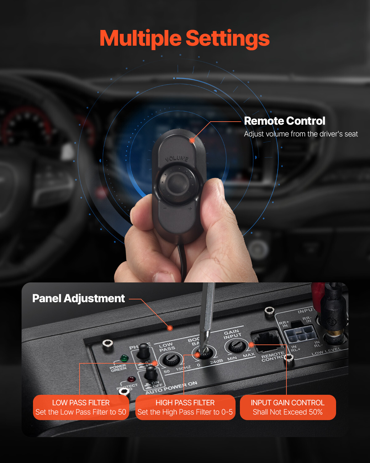 VEVOR 8" 800W Slim Under Seat Car Subwoofer Car/Truck Sub Amp Kit Deep Bass