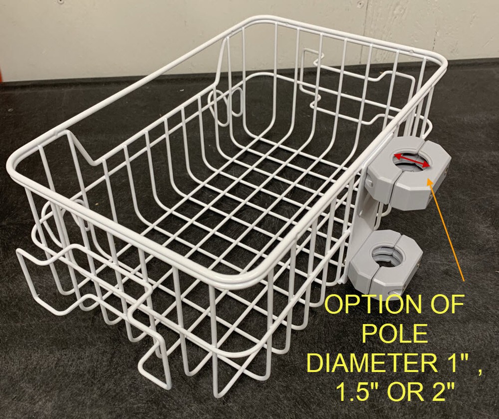 MEDIUM SIZE MEDICAL POLE MOUNT BASKET WITH OPTIONAL POLE CLAMPS