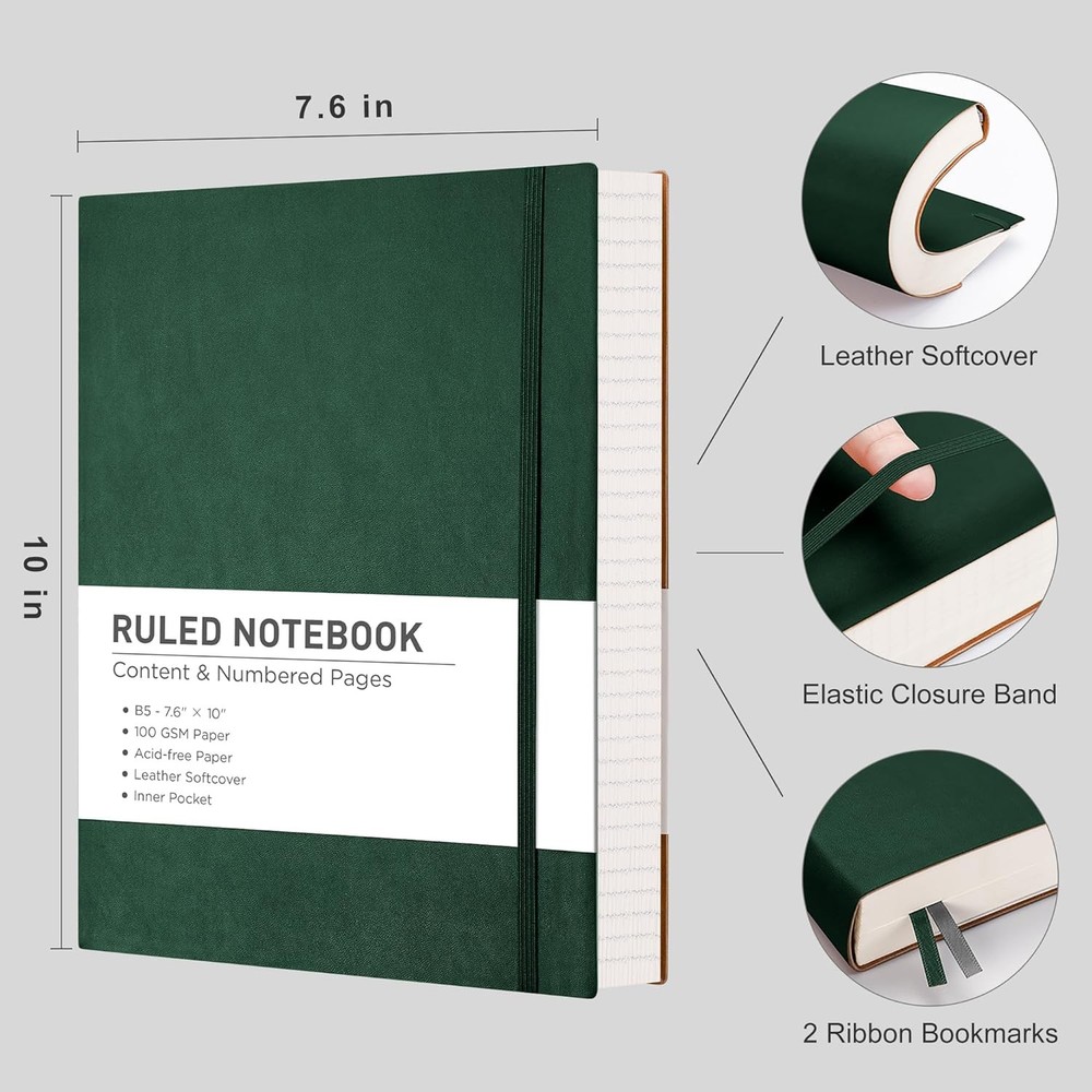 Lined Journal Notebook 2-Pack 204 Numbered Pages per Pack B5 Medium 7.6" × 10"