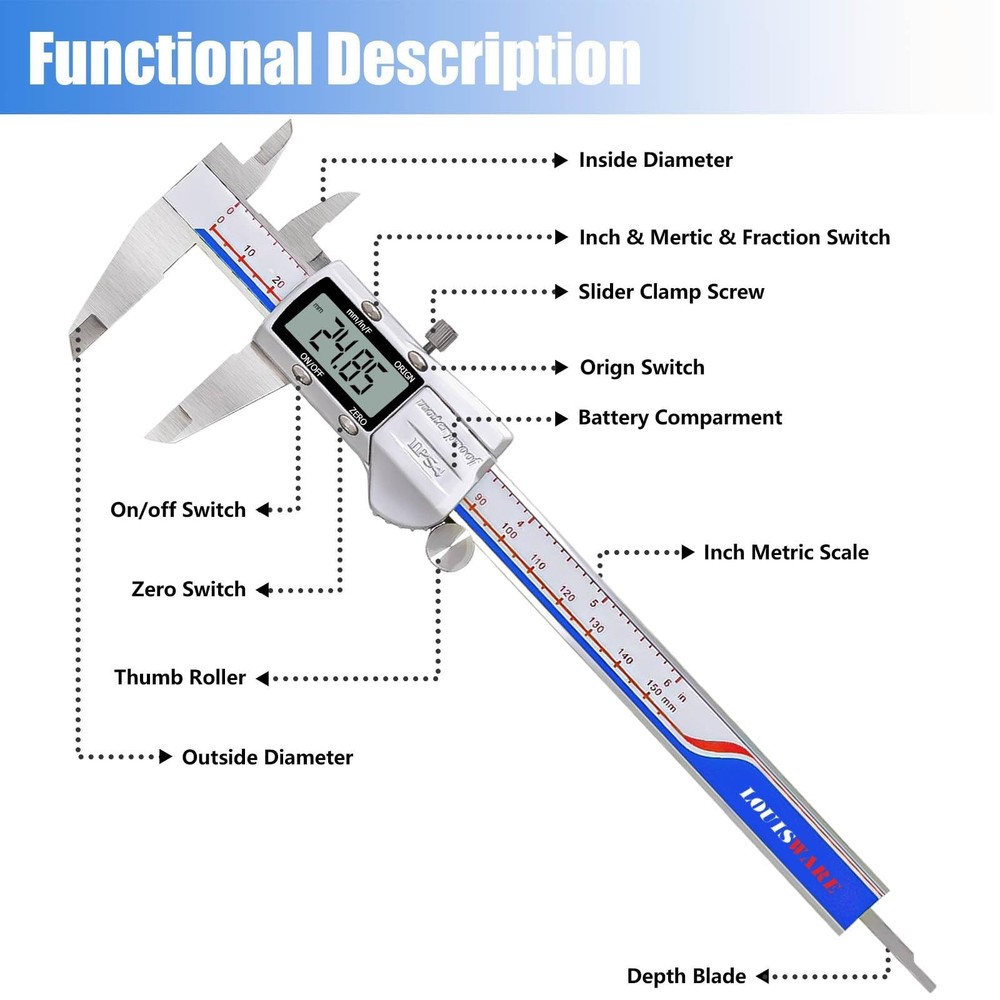 Digital Caliper Measuring Tool, IP54 Waterproof Electronic Digital Micrometer...