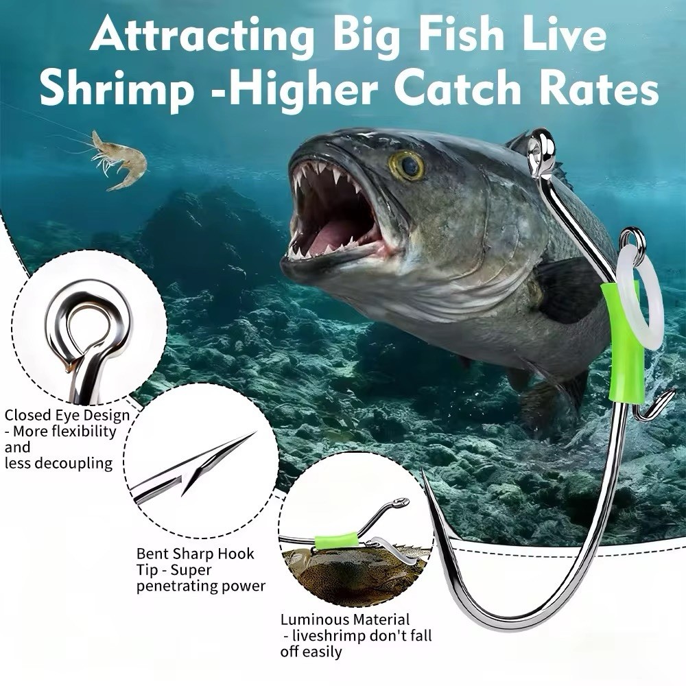 Live Shrimps Hook 10 PCS Hook Size 2/0