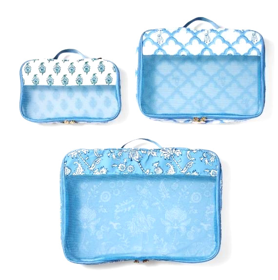ROLLER RABBIT BLUE 3 PIECE PACKING CUBE SET ROLLER RABBIT X TARGET NEW MESH