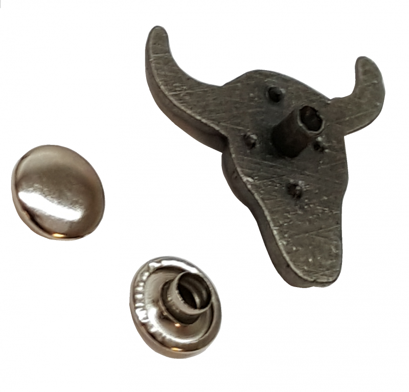New 1" Western Steer Skull Concho 2 Pack Antiqued With Rivets