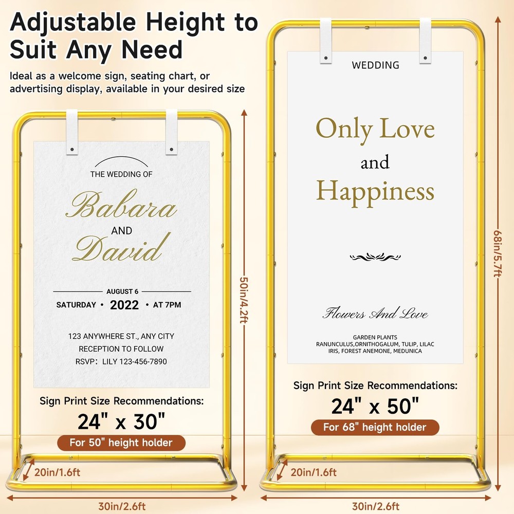 Wedding Welcome Sign Stand with Design Bundle & Leather Straps, 68”Adjustable...