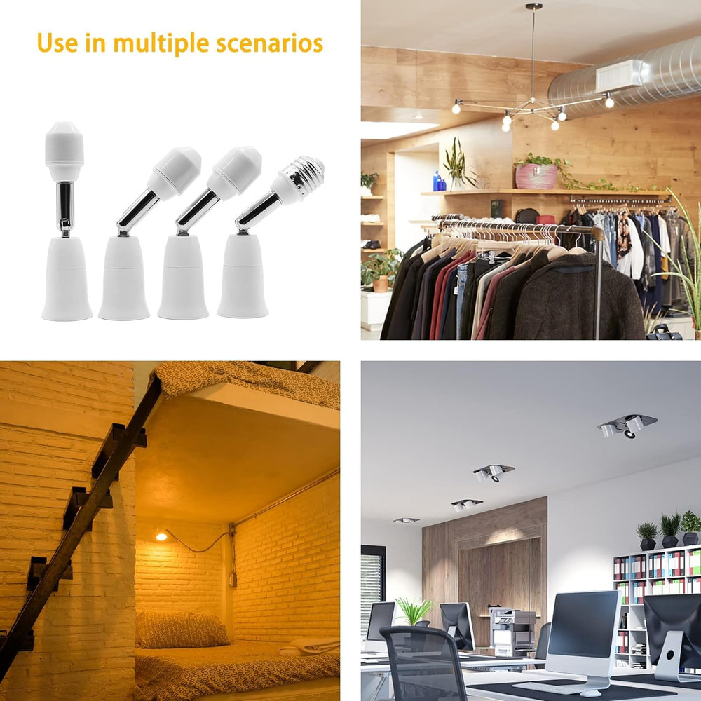 E26/E27 Light Socket Extender, 4.5 Inch Extension,Adjustable Vertical 90°Horizon