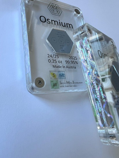 2025 Hexagonal 0.25 Troy Oz bar of Osmium, Mintage of 25!