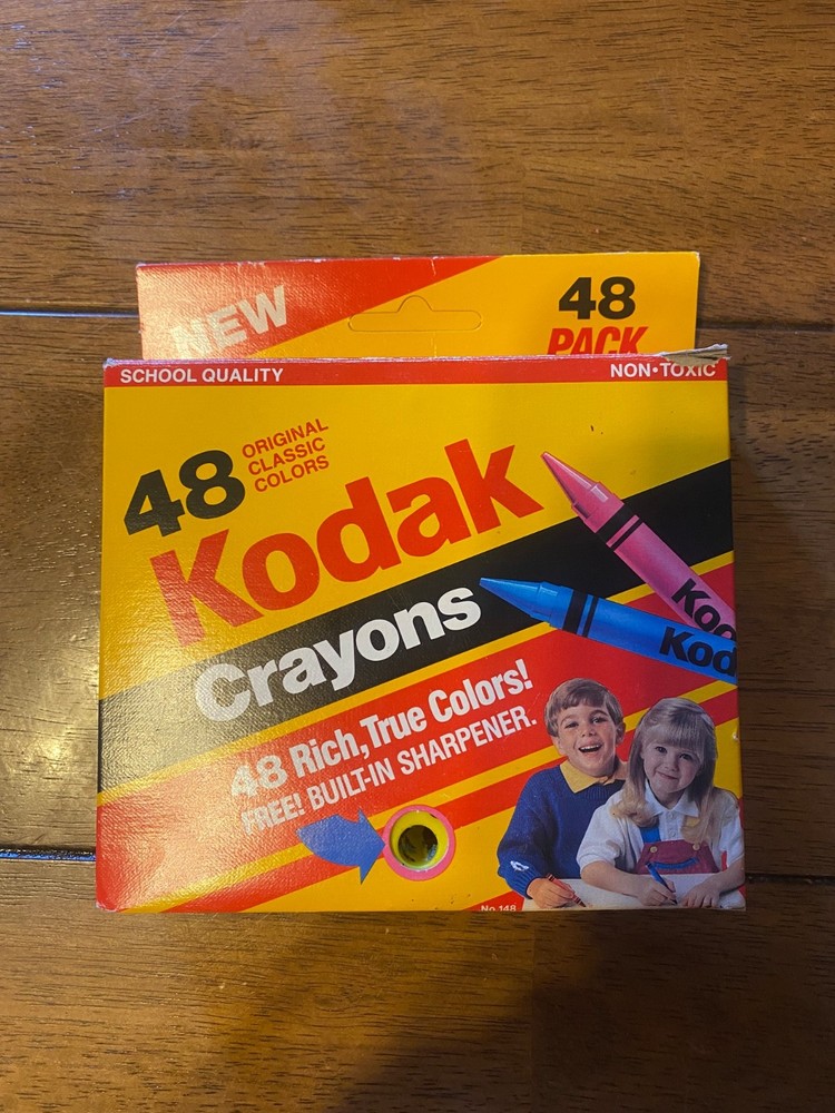 Vintage Kodak Crayons 48 count storage container with built in sharpener