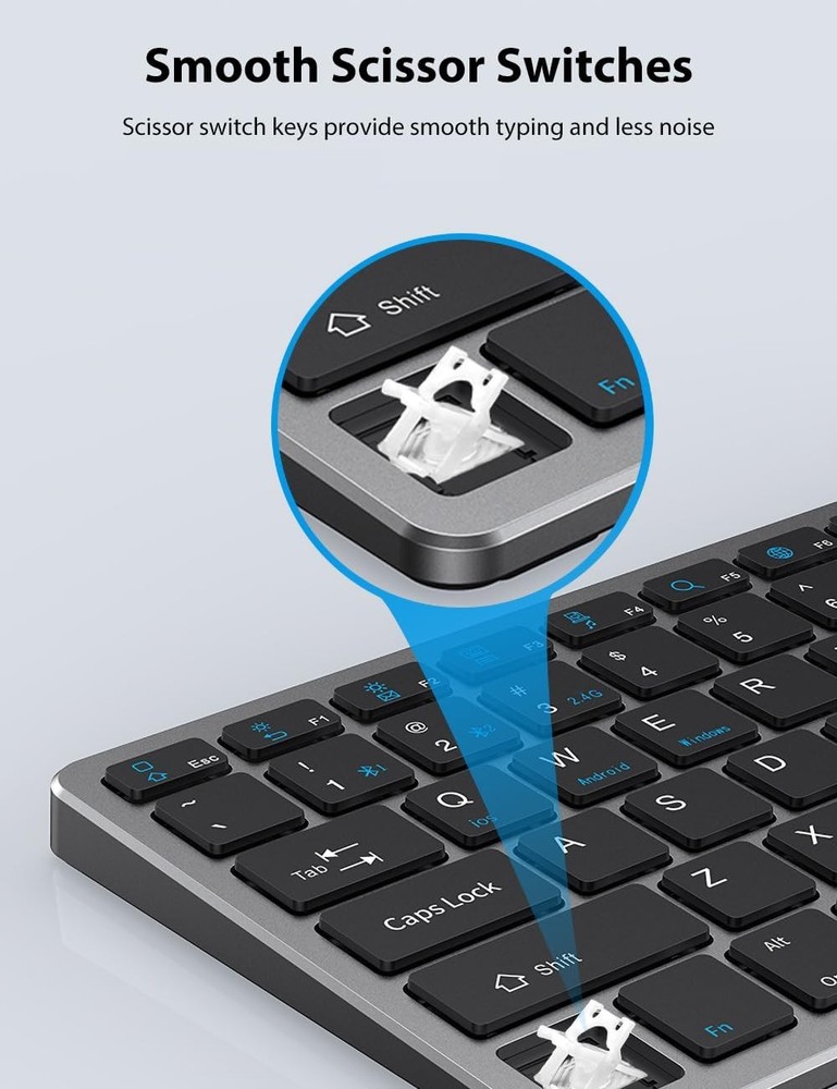 2.4G & Bluetooth Slim Compact 78 Keys Wireless Keyboard and Mouse Combo for Mac