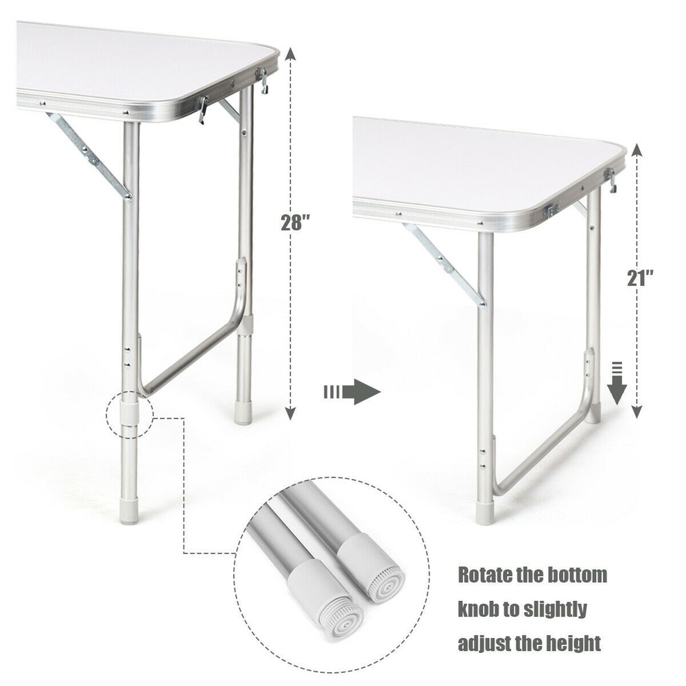 Folding Camping Table Aluminum Height Adjustable w/ Storage Organizer Grey