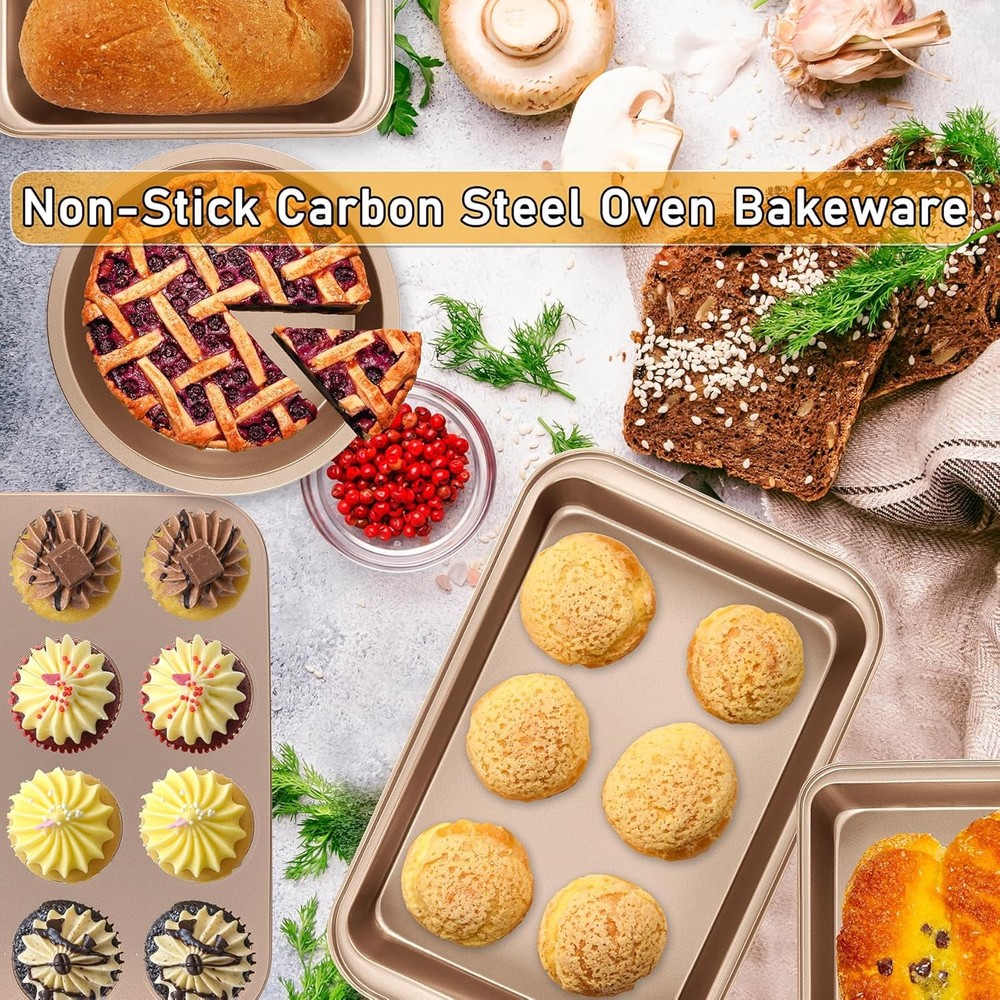 Nonstick Baking Pans Set 5-Piece Kitchen Baking Sheets Oven Bakeware Sets
