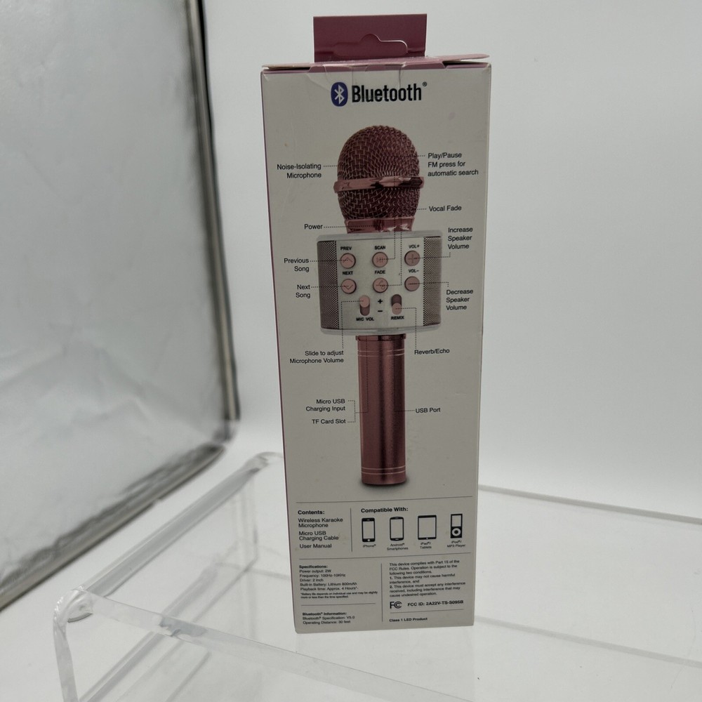 Karaoke Studio Bluetooth Microphone Pink Tech Solutions Dancing LED Speaker