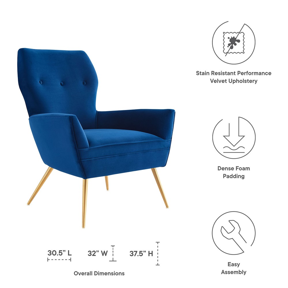 Modway Renata Button Tufted Performance Armchair in Navy