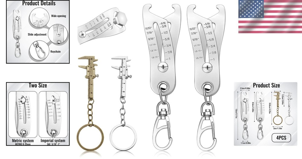 2PCS Keychain Thread Measuring Tool - Adjustable & Accurate for All Bolts