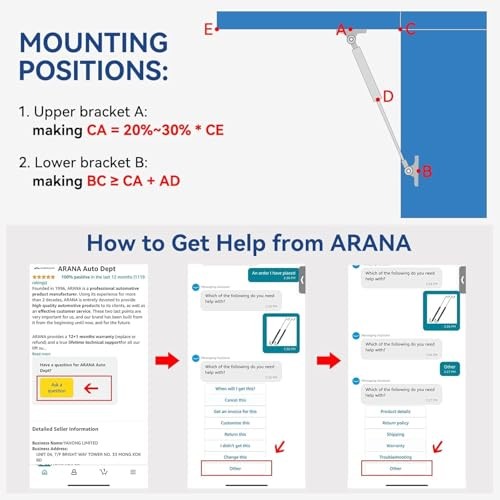 Gas Struts 36 inch 60 lbs, C16-10198 Gas Shocks Lift Carbon Steel 36"60 LB