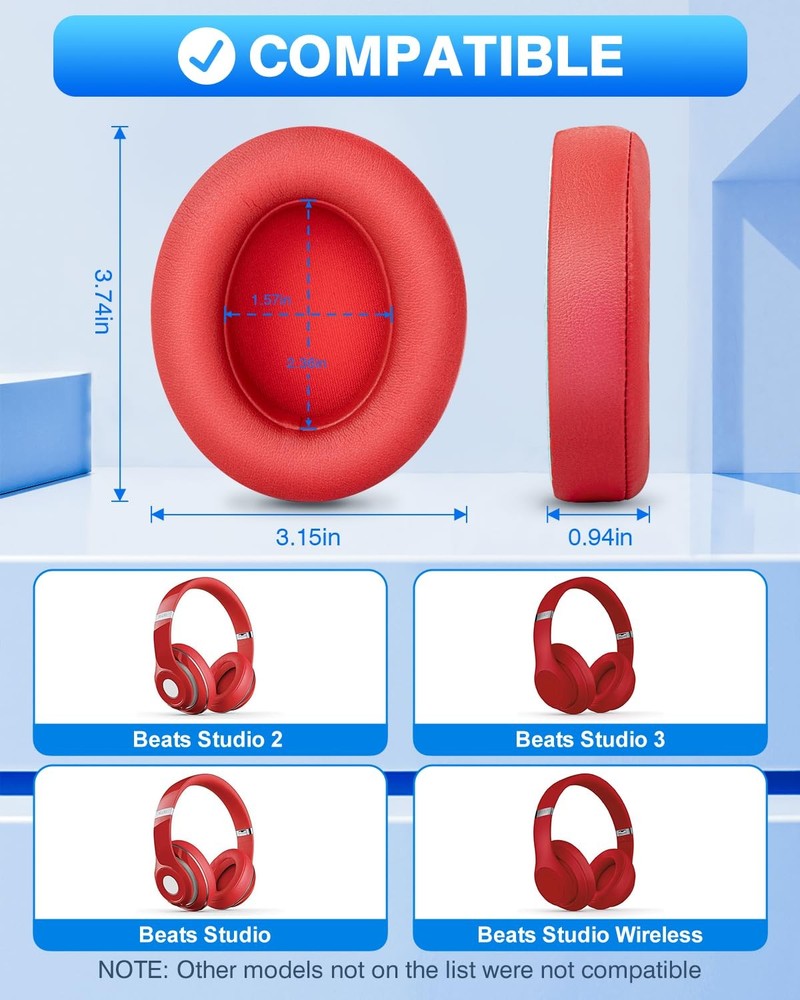 FEYCH Beats Studio Replacement Earpads 2 Pieces Noise Studio, Red