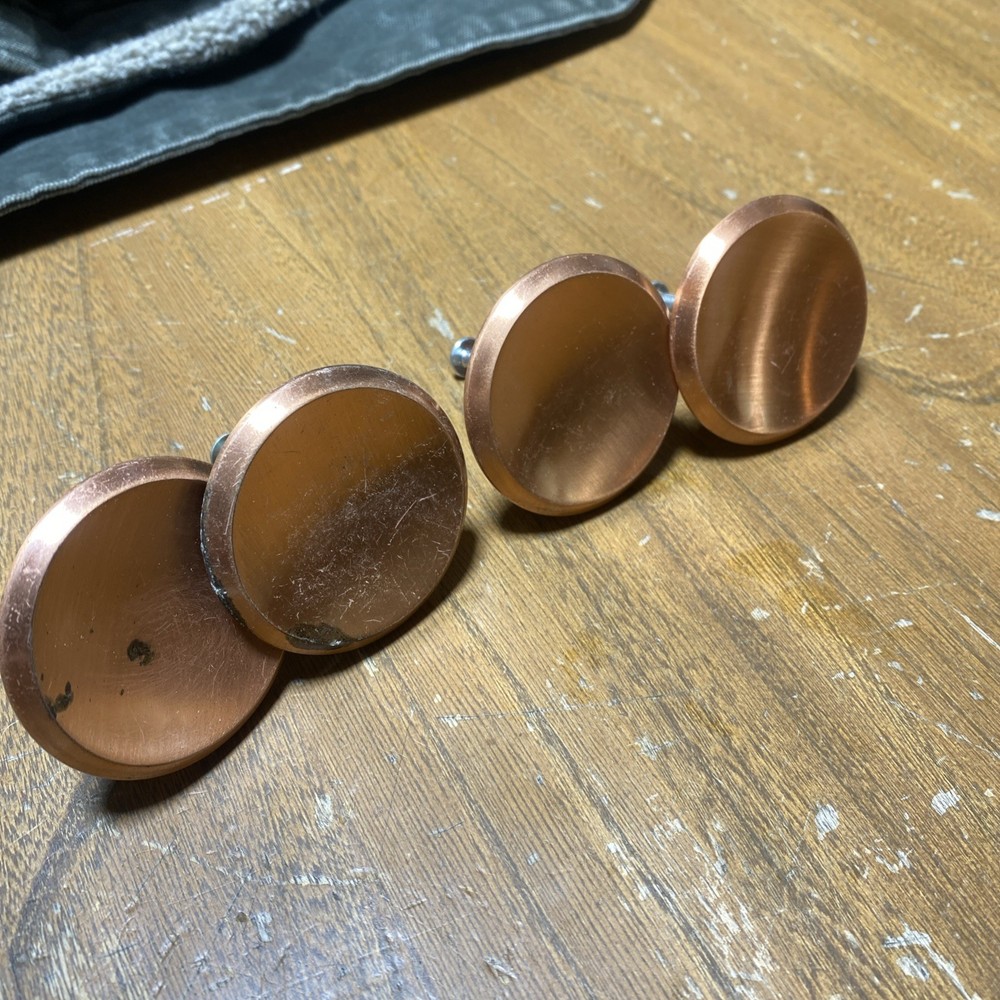 4 Vintage Used Satin Copper Drawer Knobs Concave Face Cabinet Door Pull Amerock