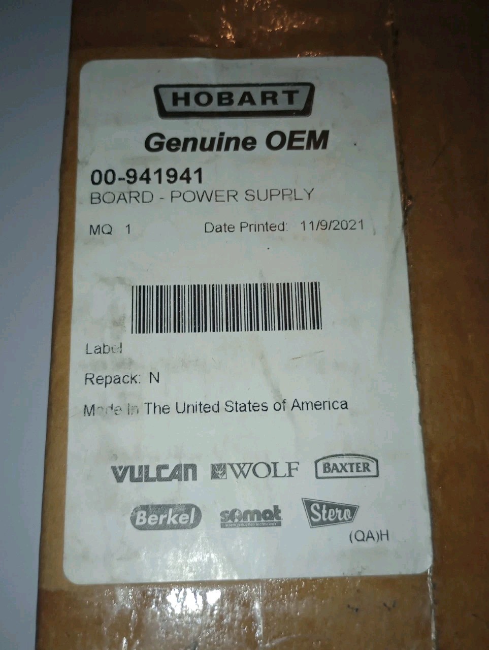 HOBART DISHWASHER LXE 00-941941 POWER SUPPLY BOARD, GENUINE OEM, FREE SHIPPING