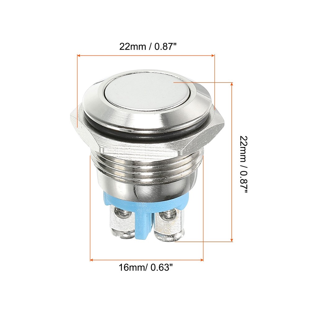 Round Push Button Switch - AC 250V / 16mm / Silvery / 1 Pcs