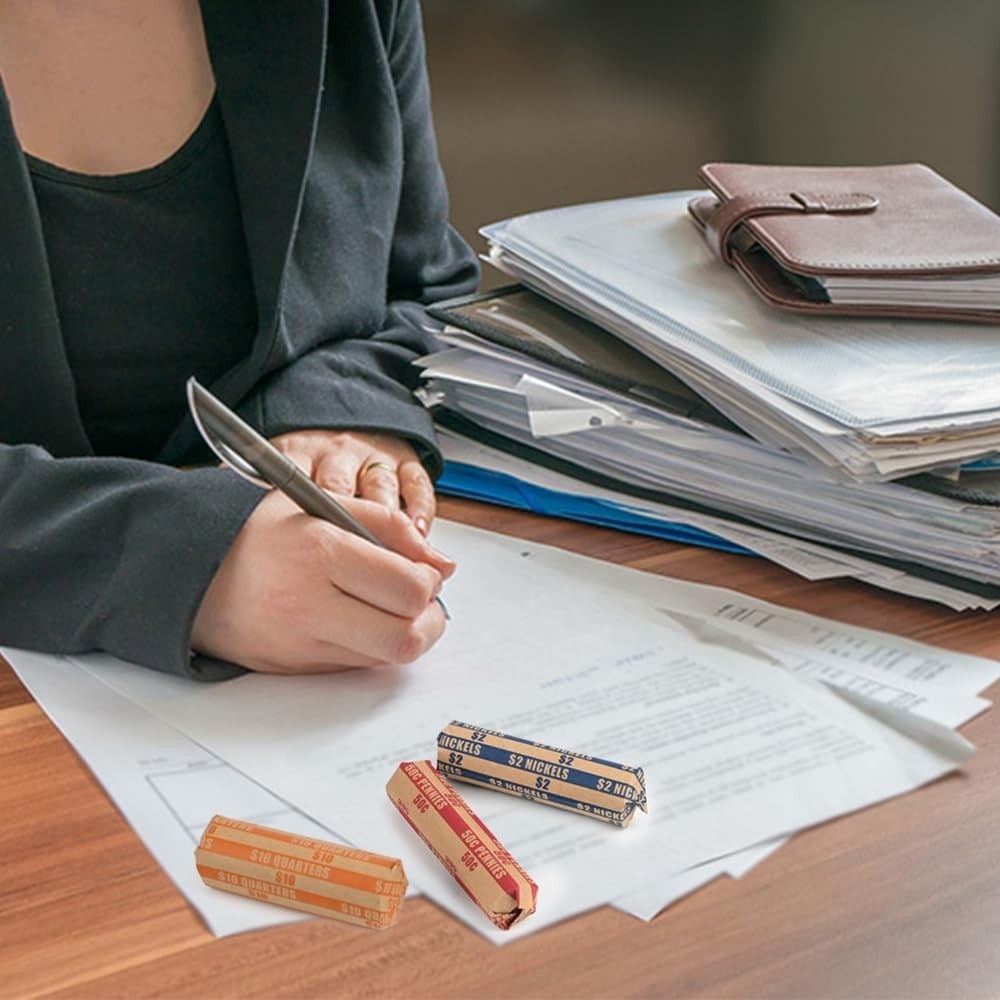 100 Assorted Flat Coin Roll Wrappers - Durable, Precision-Sized for Easy Sorting