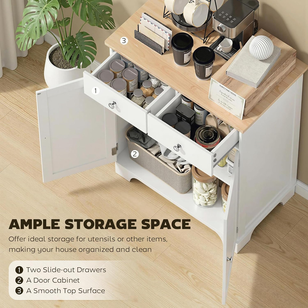 Sideboard Buffet Cabinet with Solid Wood Countertop, Modern Kitchen Storage Cabi