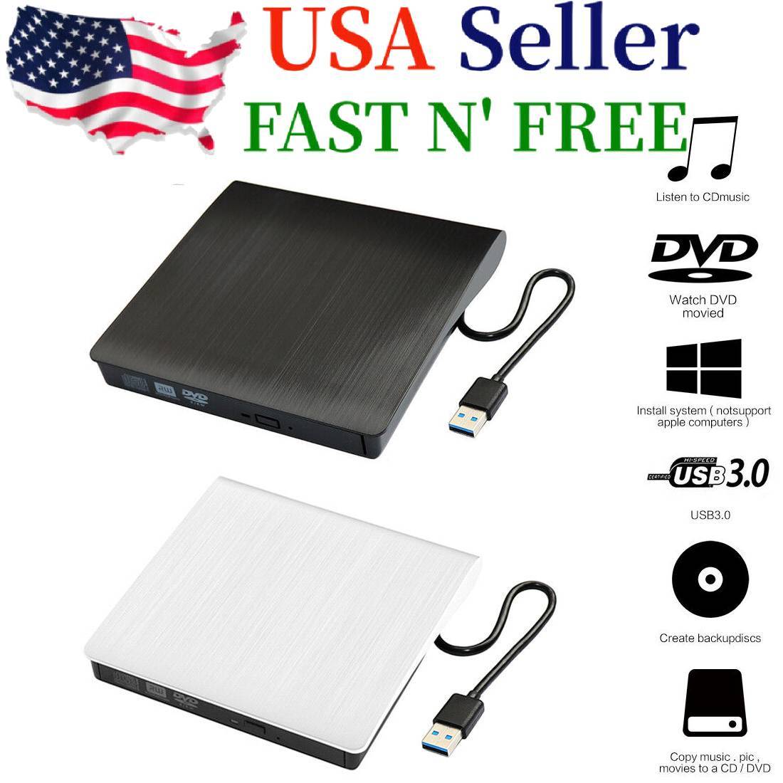 Slim External Drive USB 3.0 Disc Player CD DVD Burner Writer For Laptop PC Mac