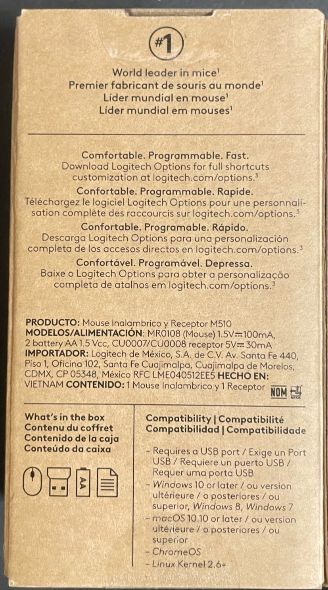 Logitech M510 WIRELESS MOUSE, High-Precision, 7 Buttons