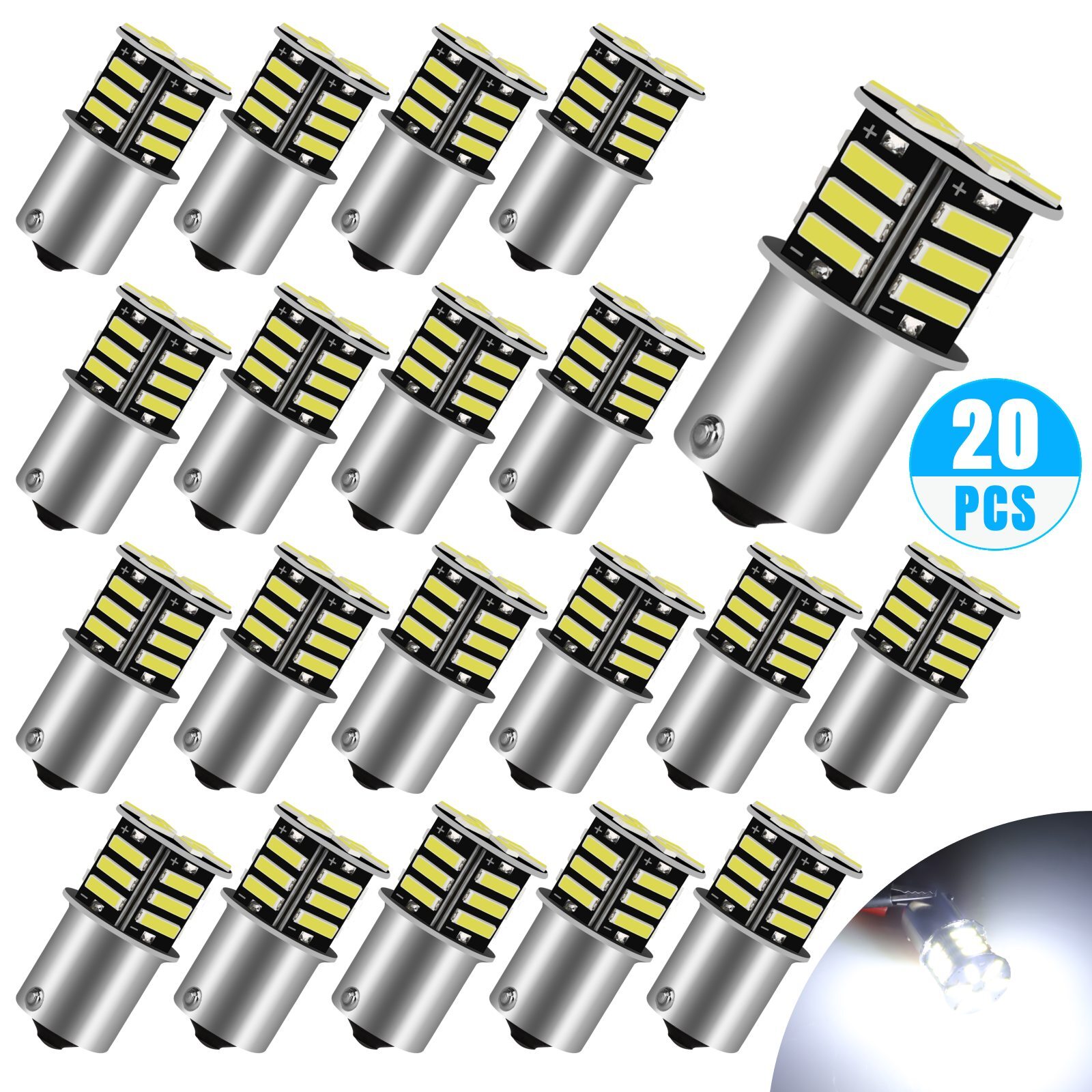 20x Super Bright White 1156 1141 1003 RV Trailer 21-SMD LED Interior Light Bulbs
