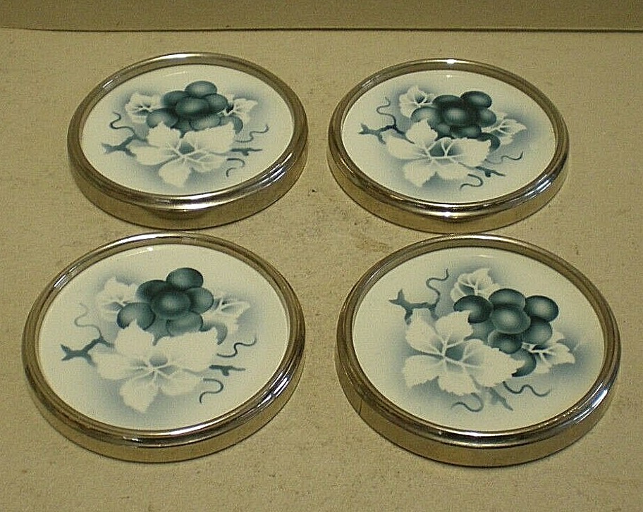 Antique German Porcelain Stacking Black Grape Wine Coasters (SP12)