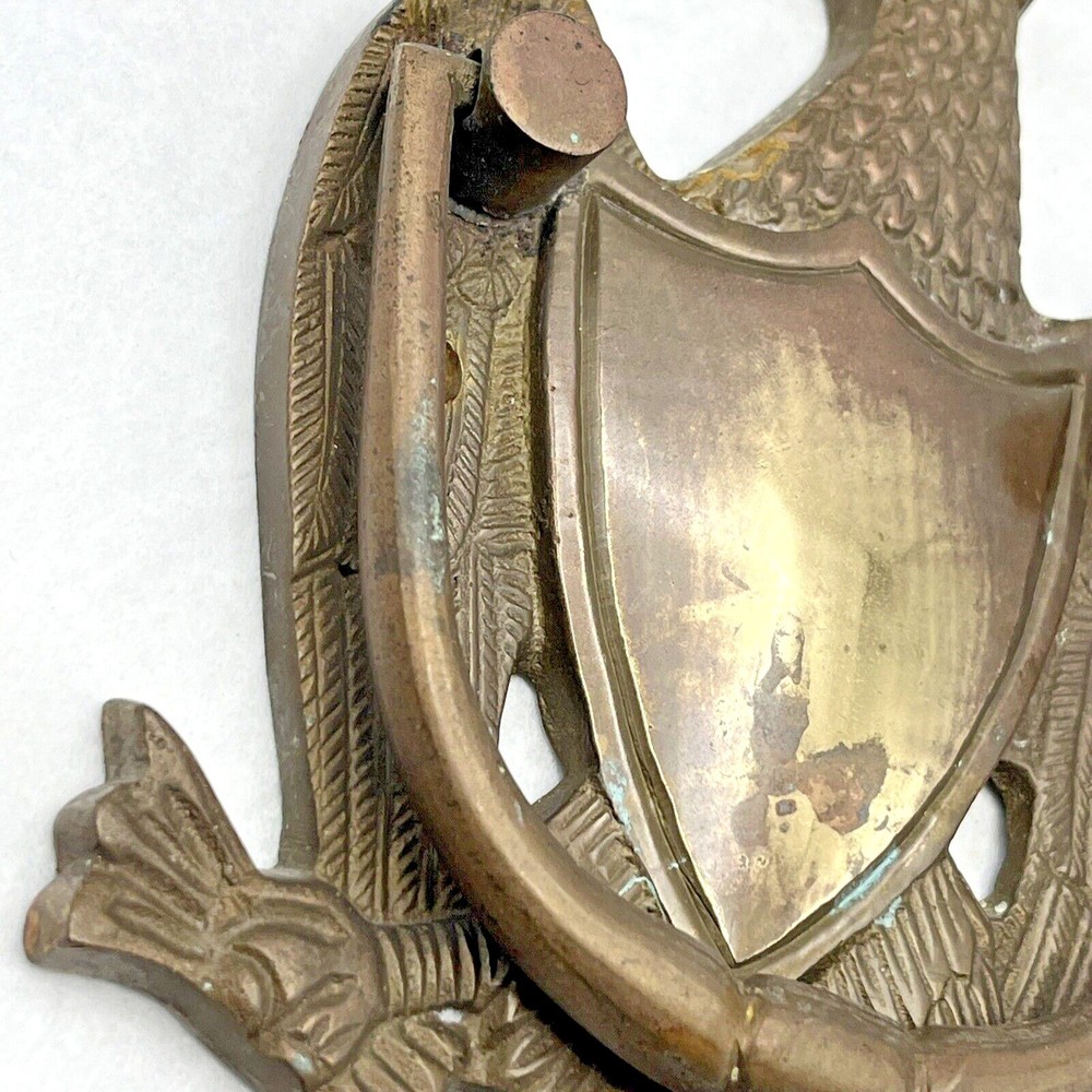 Vintage Solid Brass Door Knocker American Eagle & Shield 6.5" Tall