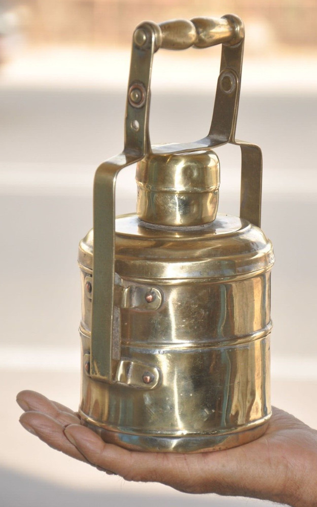 Vintage 2 Compartment Brass Handcrafted Solid Heavy Lunch/Tiffin Box