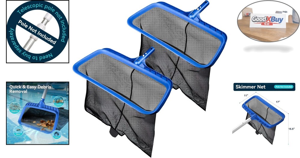 Heavy Duty Pool Leaf Skimmer Net 2 Pack Deep Mesh Compatible with Standard Po...