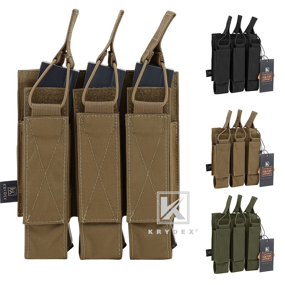 KRYDEX Triple Open Top Magazine Pouch Tactical Mag Carrier Holder MOLLE Back