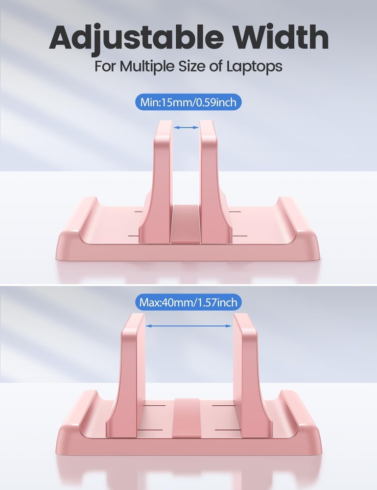 Vaydeer Vertical Laptop Stand Holder Plastic Adjustable Desktop Notebook Pink