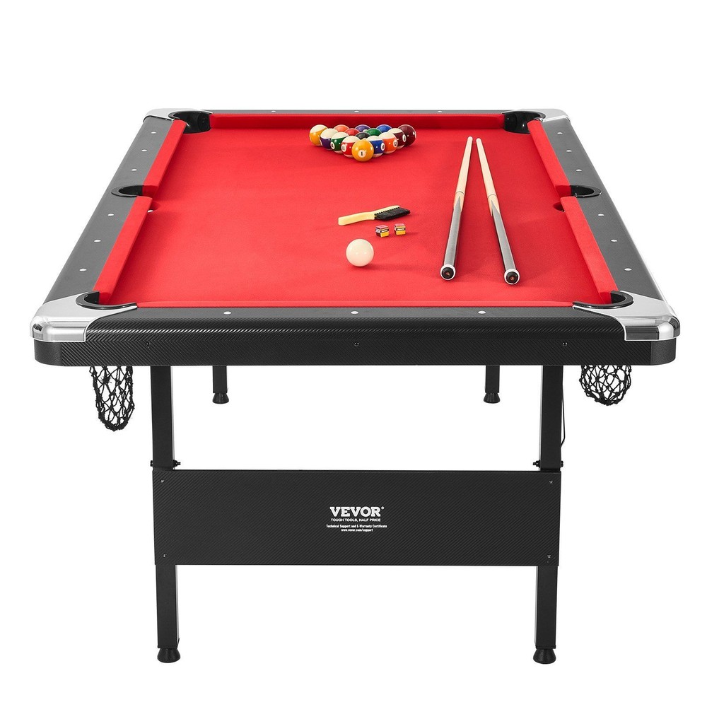 7ft Portable Foldable Billiards Table Black with Red Cloth Billiard Table Set