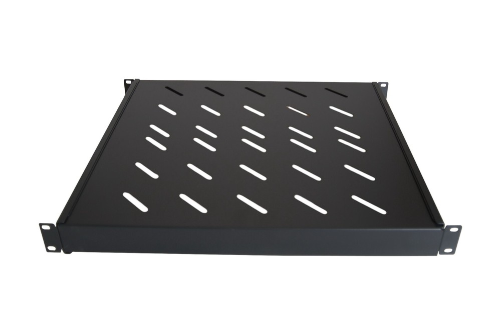 1U Fixed Vented Server Shelf 19" 4 Post 16in - 37in Adjustable Rack Mount Black