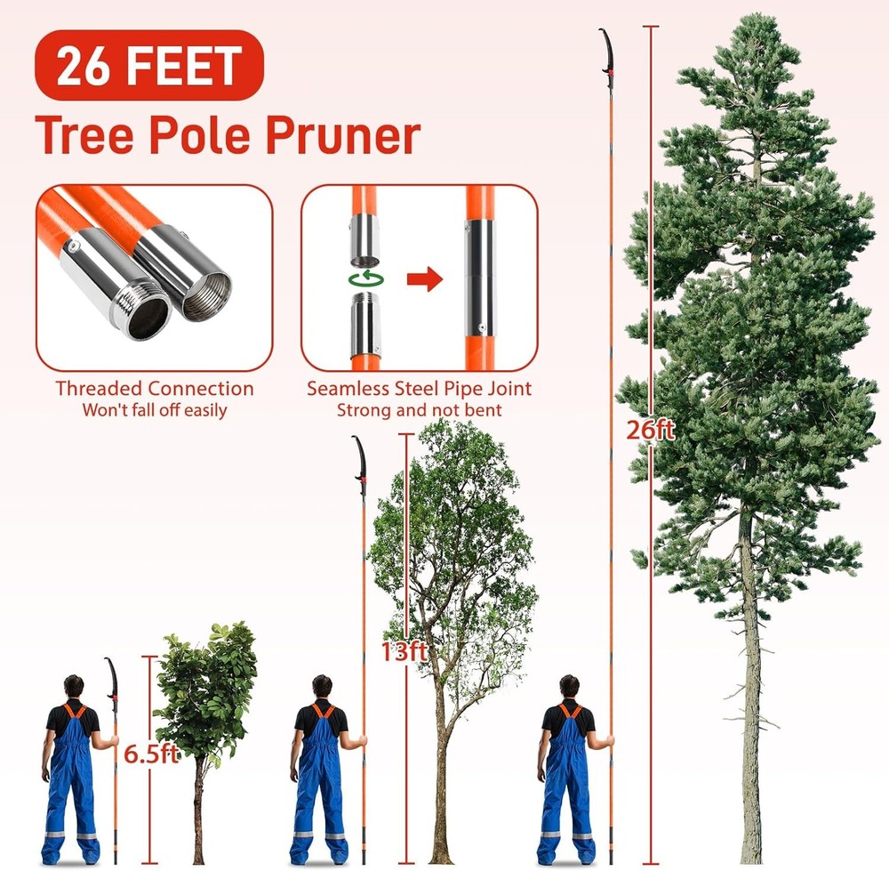 Manual Pole Saw for Tree Trimming, 26 ft Extendable Tree Pruner