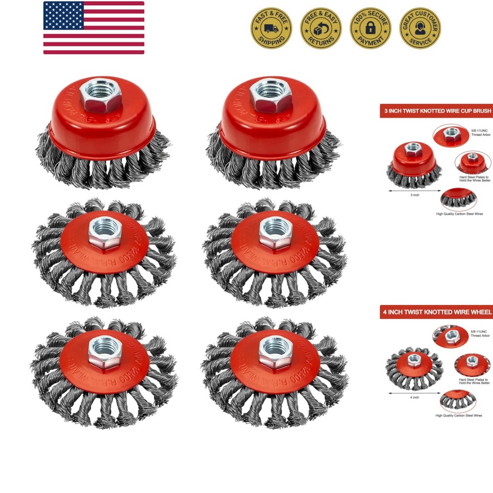 6 Pack 4 Inch Wire Wheels for Angle Grinder, 3 Inch Wire Cup Brush for 4 1/2 ...