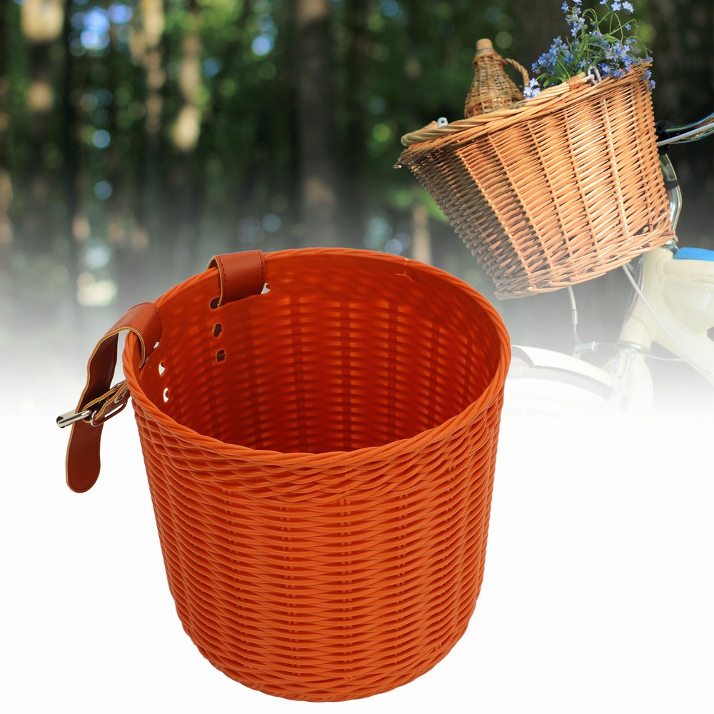(Coffee)Front Handlebar Basket Multipurpose Simulation Wicker Round CH