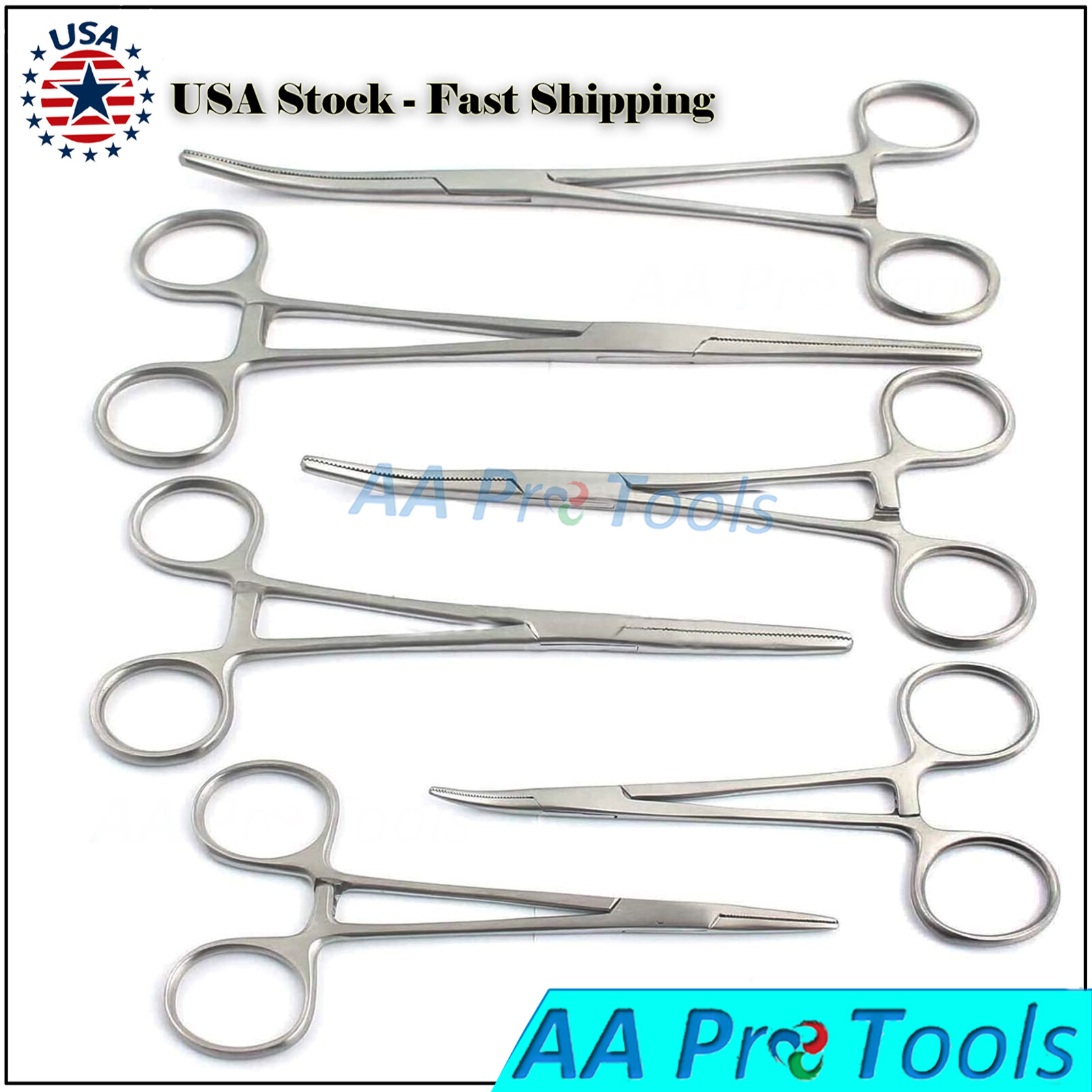 HEMOSTAT Set 5" 6" 8" Curved/Straight - 6 Pack