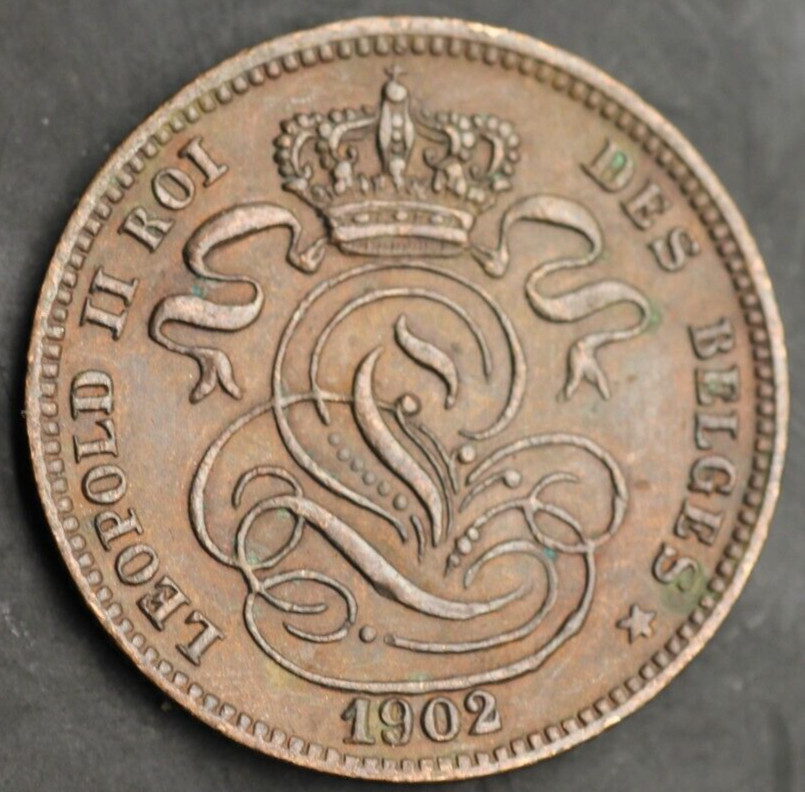 Belgium 1902 2 Centimes Copper AU