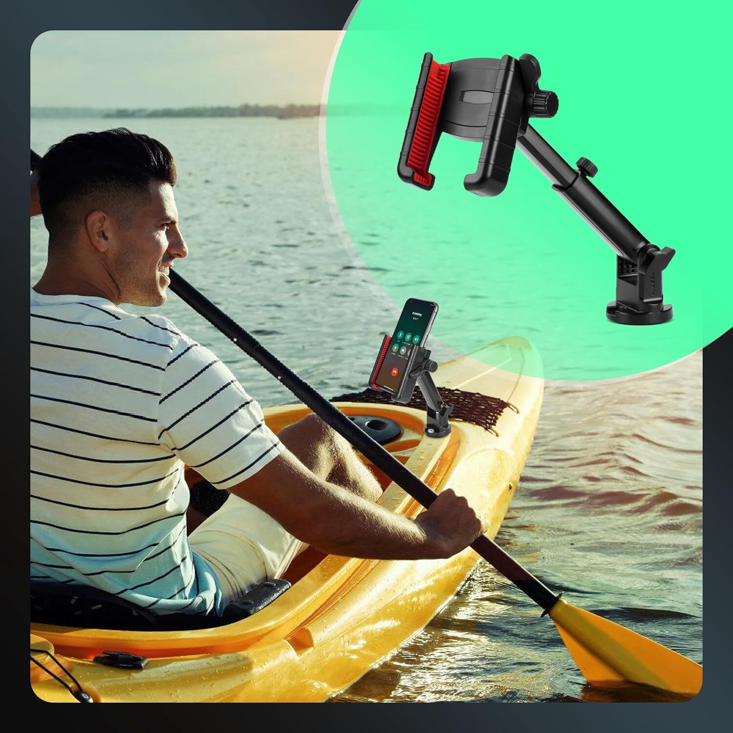 Kayak Phone Holder Mount, 360°Adjustable Kayak Phone Holder with Long Arm