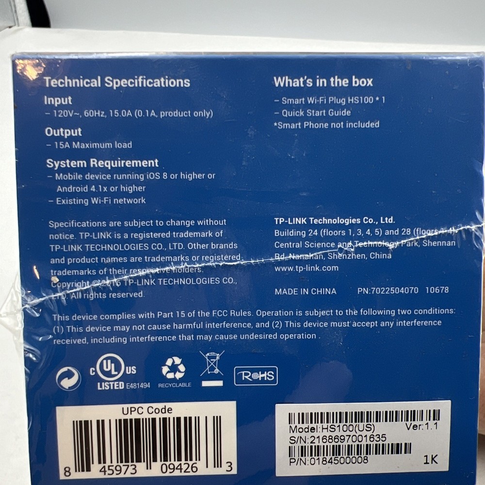 TP-Link - HS100 - Smart WiFi Plug - New Sealed