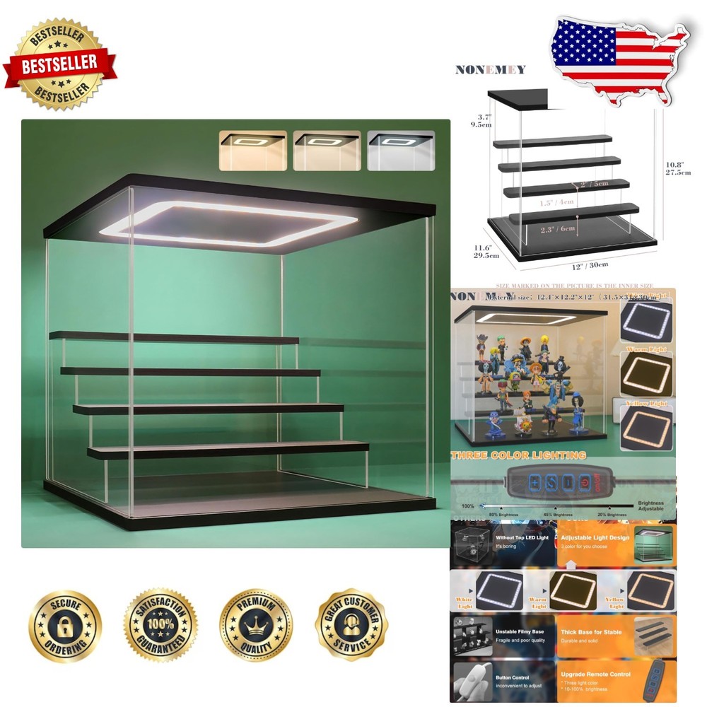 Acrylic LED Display Case, 5-Tier Dustproof Organizer for Figurines