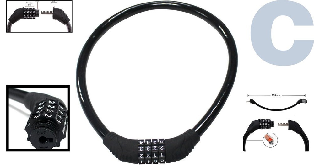 Lightweight and Strong 4-Digit Combination Cable Lock for Enhanced Bike Security