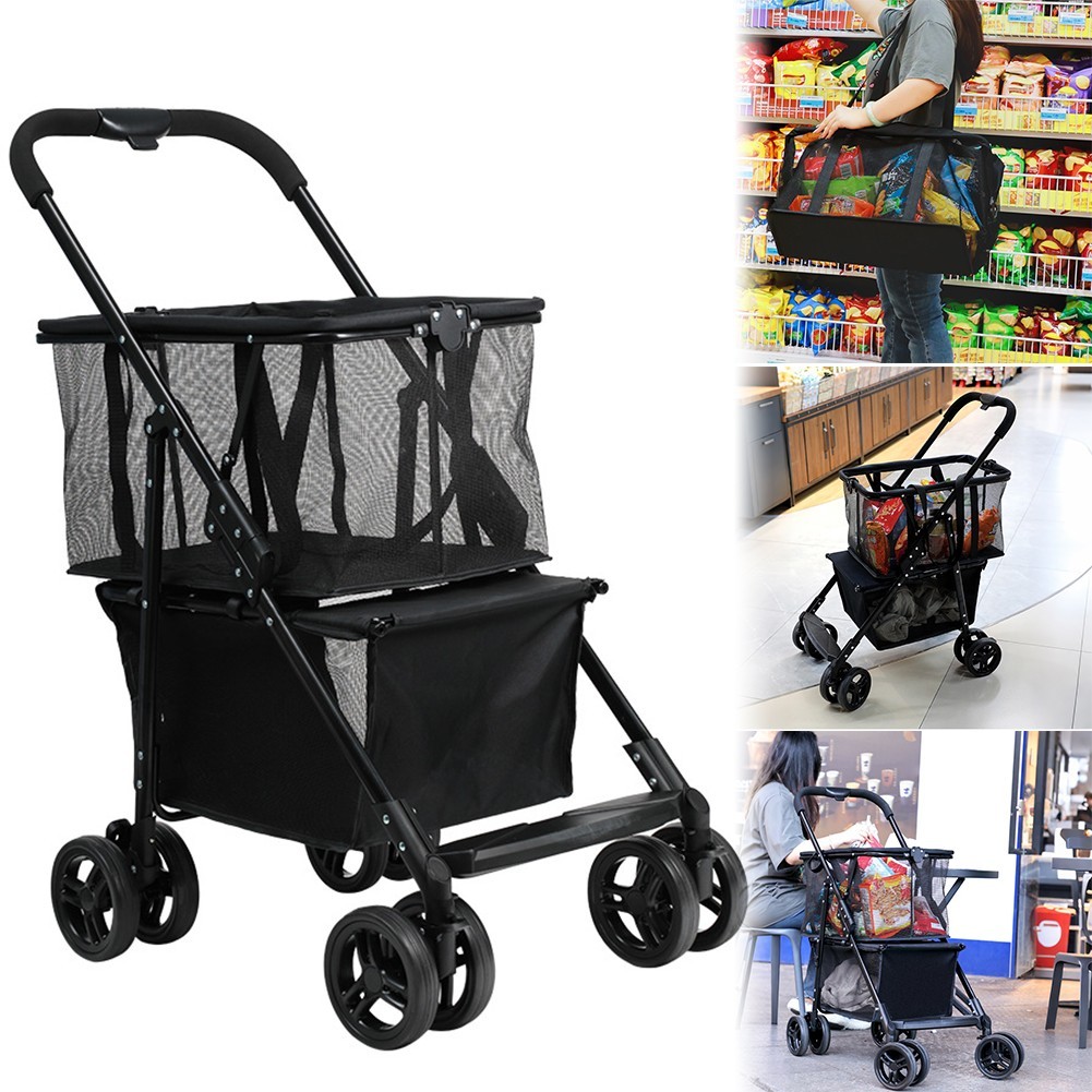 Collapsible Shopping Cart Utility Trolley Cart with Removable Tote&Swivel Wheels