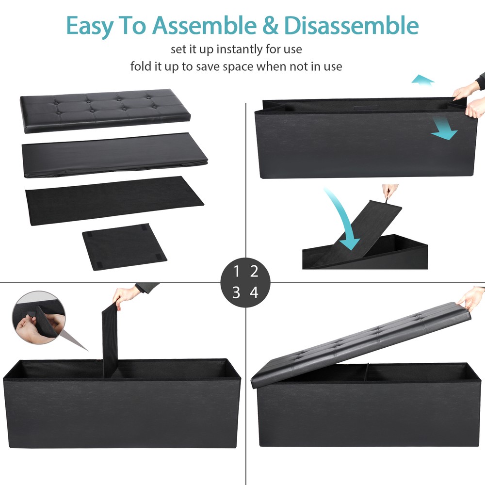 Black Folding Storage Ottoman Bench Storage Stools Footrest for Home Storage Use