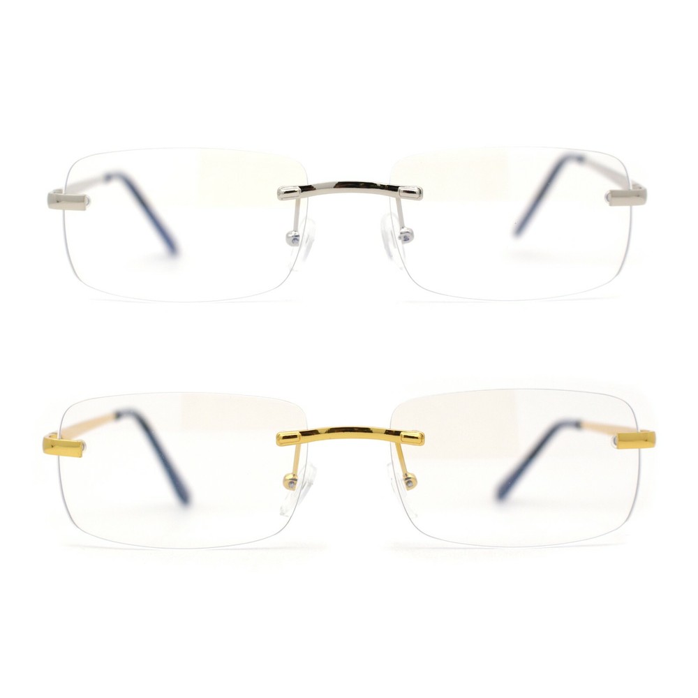 Classic Narrow Rectangle Rimless Blue Light Filtering Computer Glasses